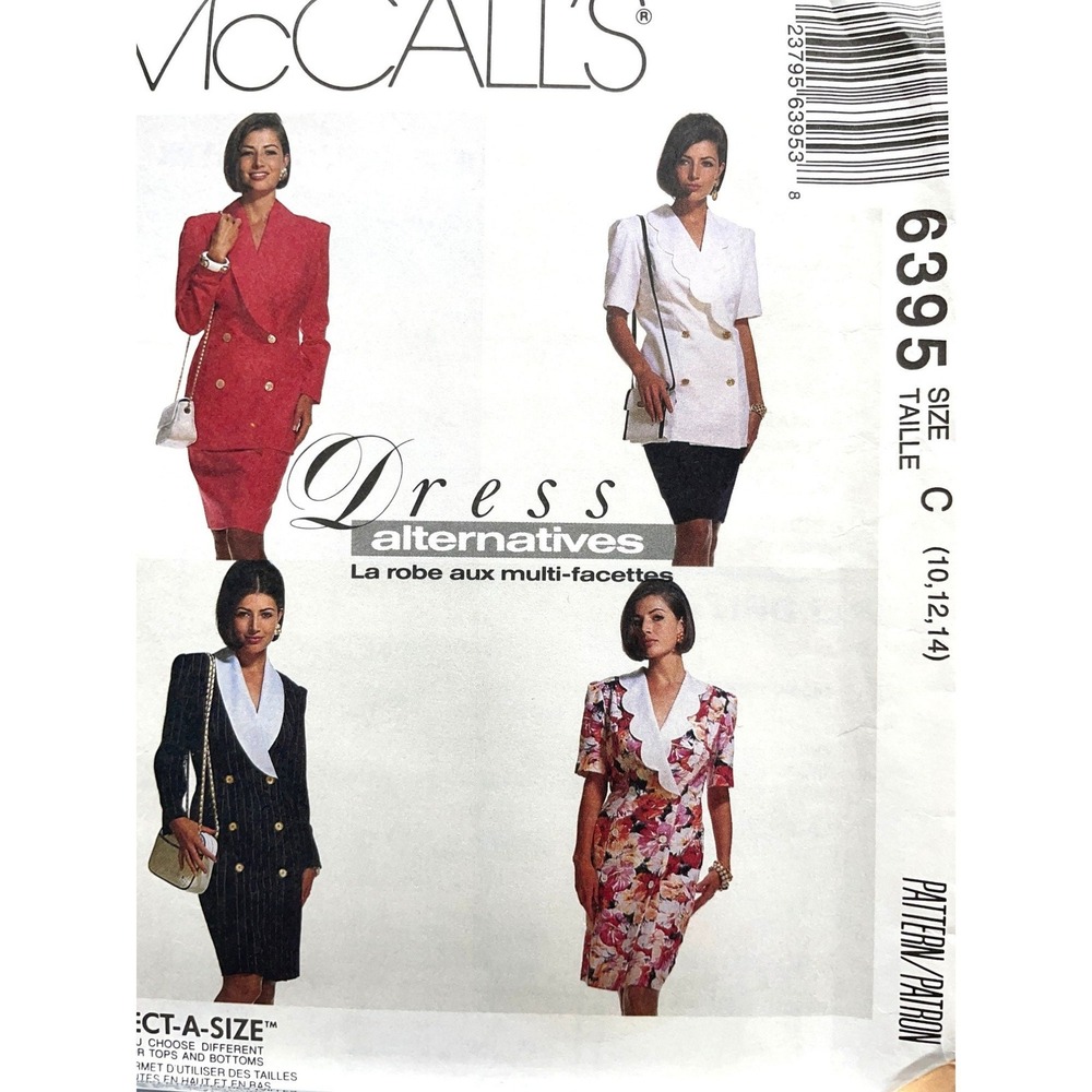 McCalls Sewing Pattern 6395 Dress Suits Misses Size 10-14 Double Breasted 90s